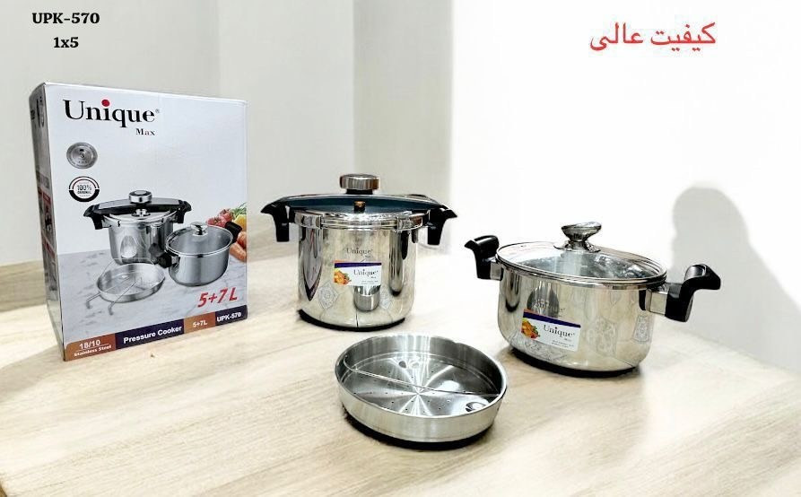 زودپز دوقولو یونیک مدل UPK_570 دارای استیل ضد زنگ 18/10 با ایمنی چند مرحله ای