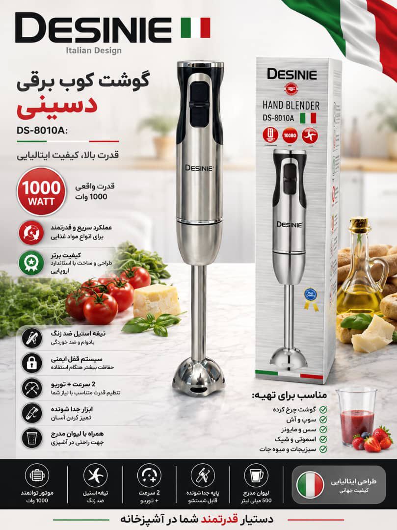 گوشت‌کوب برقی دسینی مدل DS-8010A توان 1000 وات با تیغه استیل ضدزنگ